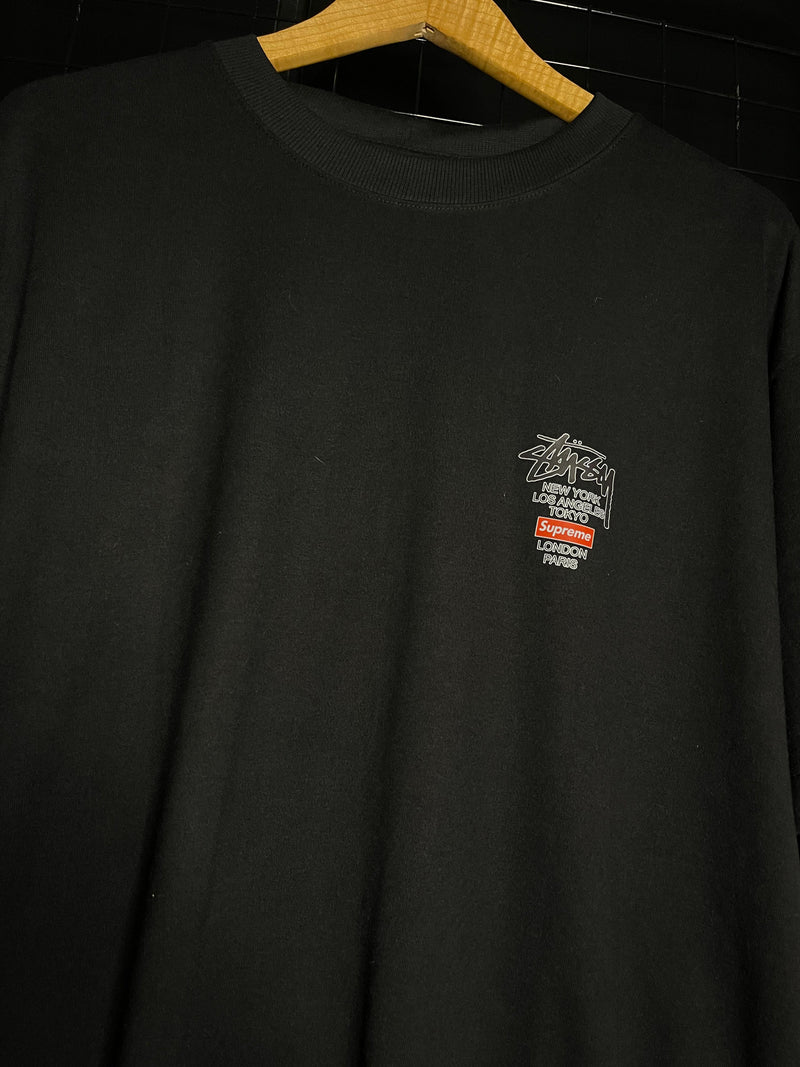 CAMISETA OVERSIZED STUSSY X SUPREME - PRETO