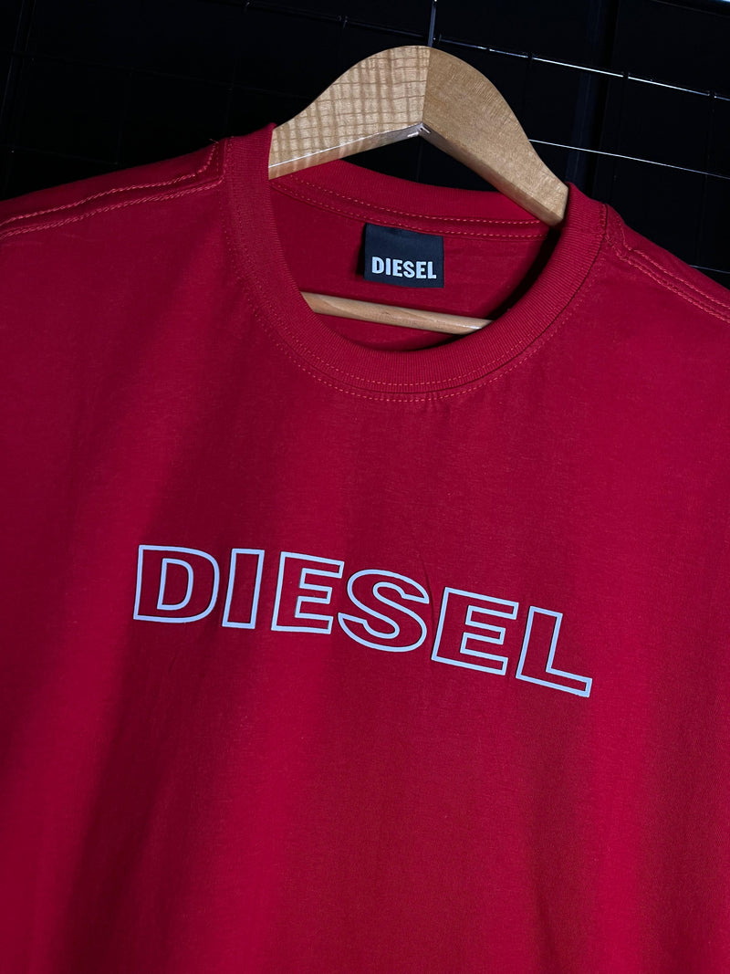 CAMISETA DIESEL 'LOGO' EMBORRACHADO - VERMELHO